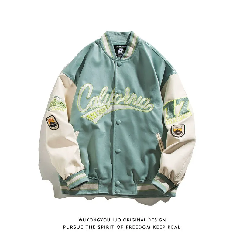Wukong Goods American Street PU Leather Loose Baseball Uniform