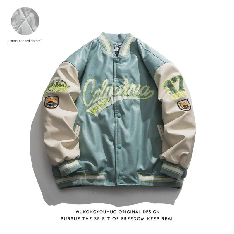 Wukong Goods American Street PU Leather Loose Baseball Uniform