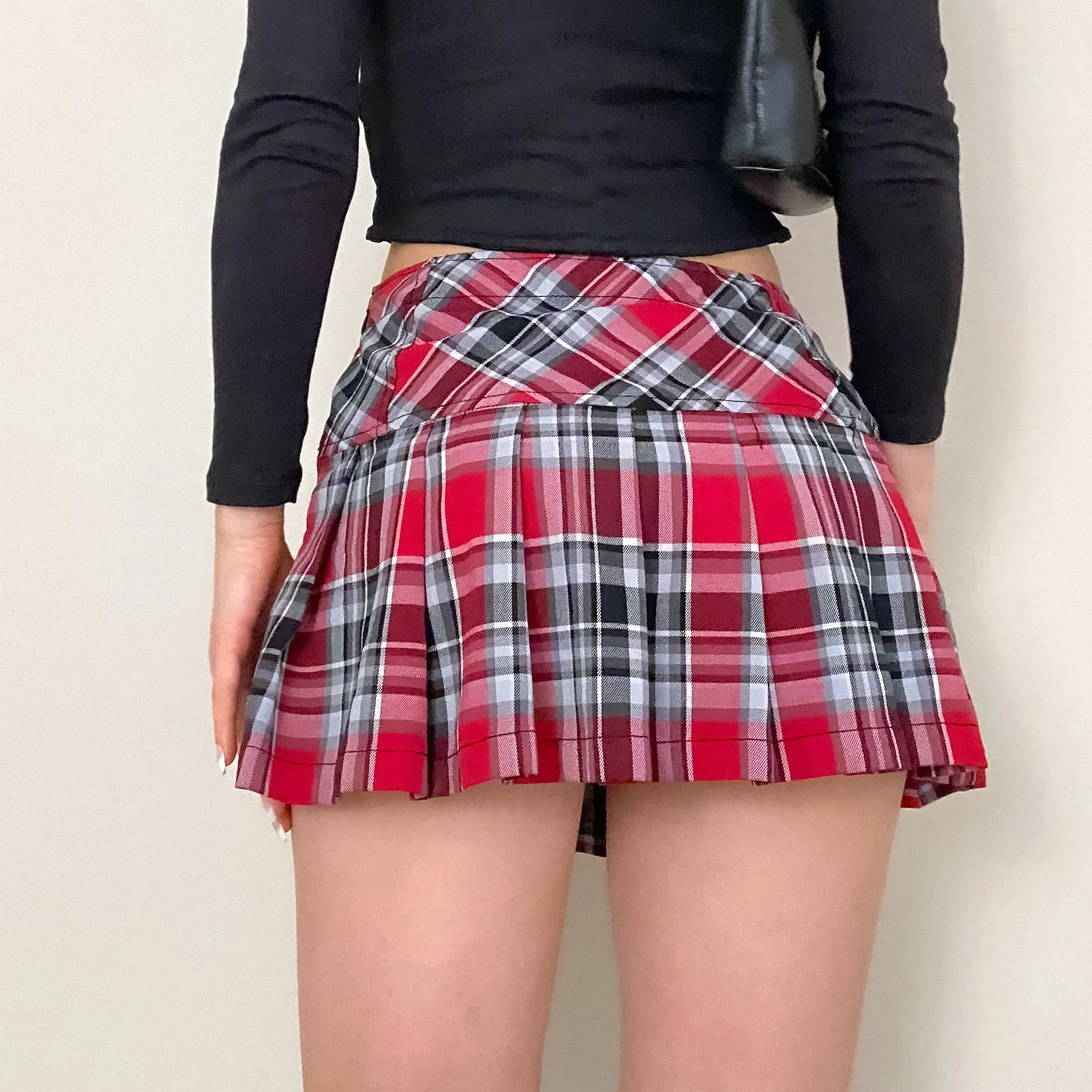 Y2K Red Plaid Pleated Mini Skirt
